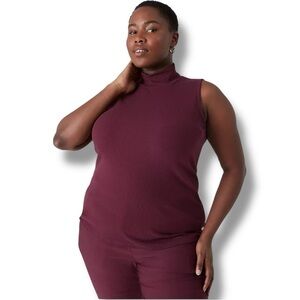 LANE BRYANT Mock Neck Ribbed Tank Classic Sleeveless - 18/20 Maroon